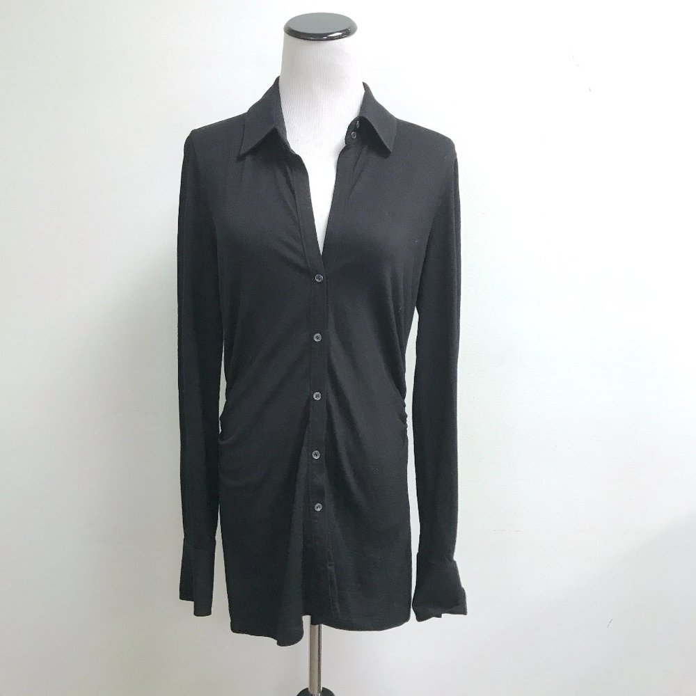 Theory Black Wool Button Up Long Tunic Collared B… - image 1